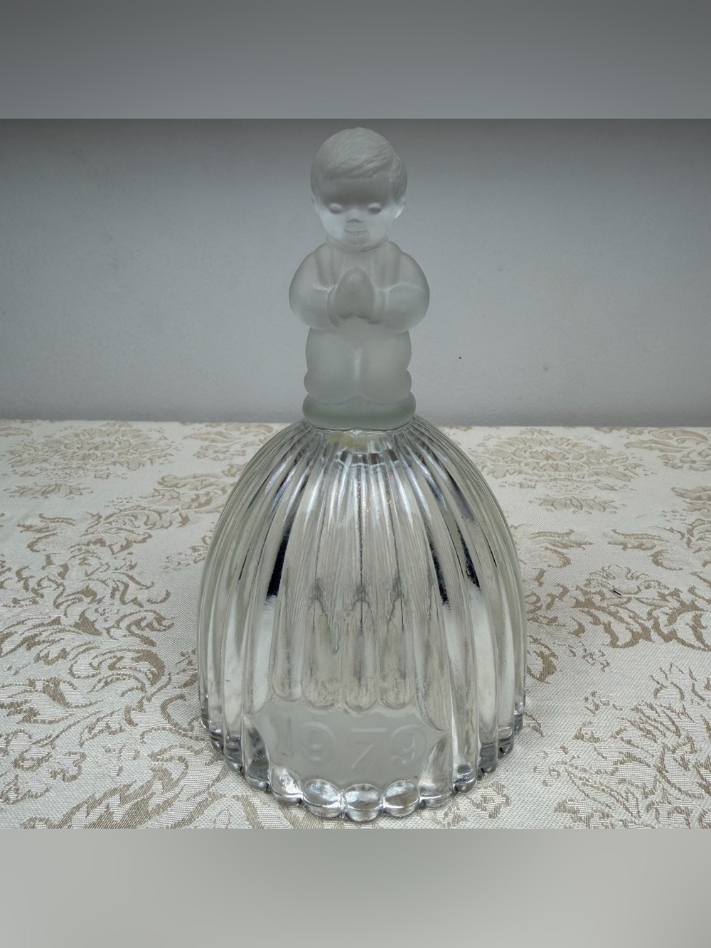 Vintage Goebel Frosted Glass Praying Child Figurine Bell - 1979